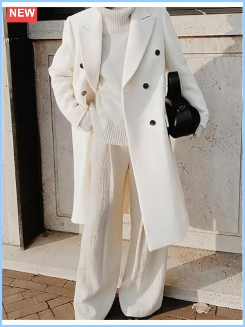 Women's Wool Blend Long Trench Coat Double Breasted Notch Lapel Overcoat